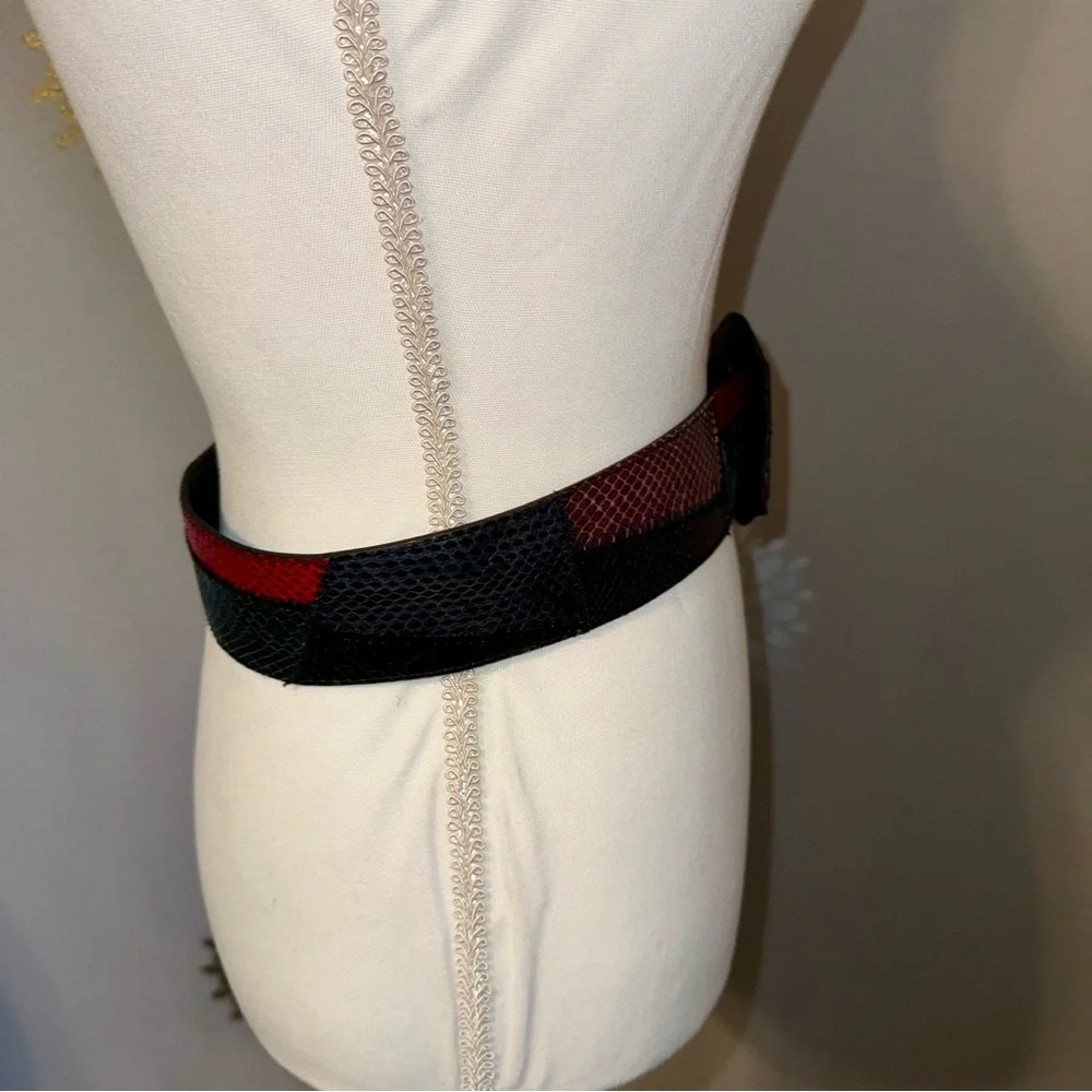 Rare Vintage Multicolor Genuine Snakeskin Belt Ladies M/L Red Green Black ‘80-90